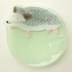 【ガラス】動物小皿 ハリネズミ ミントグリーン 1枚目の画像