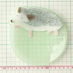 【ガラス】動物小皿 ハリネズミ ミントグリーン 5枚目の画像