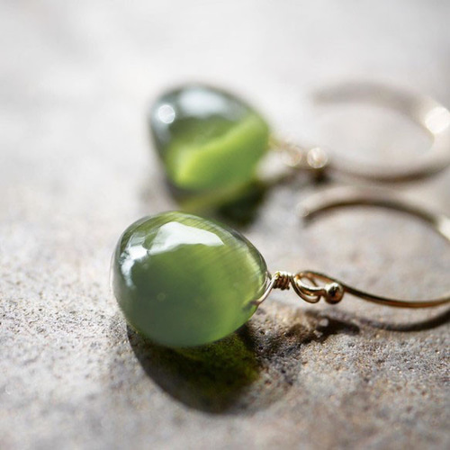 こっくり秋色◇グリーンキャッツアイのマロンピアス◇K14GF ピアス