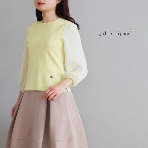 jolie mignon オーガンジーリボン付き 7分袖 ストレッチプルオーバー
