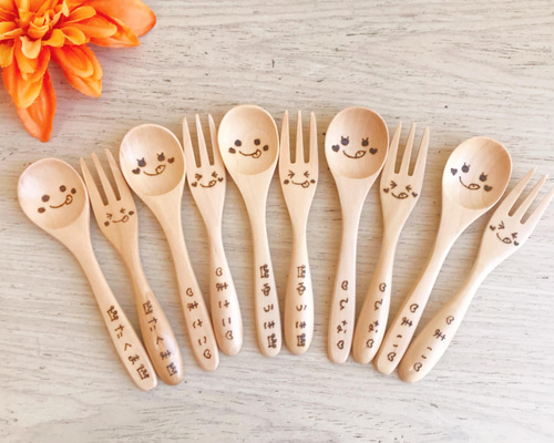 プチギフト 名入れスプーン＆フォークセット 出産祝い 名入れ食器 木製