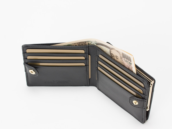 【刻印可】大きく開く小銭入れを持つ、スクエア型外がま口二つ折り財布　フェルモ　MH1378 10枚目の画像