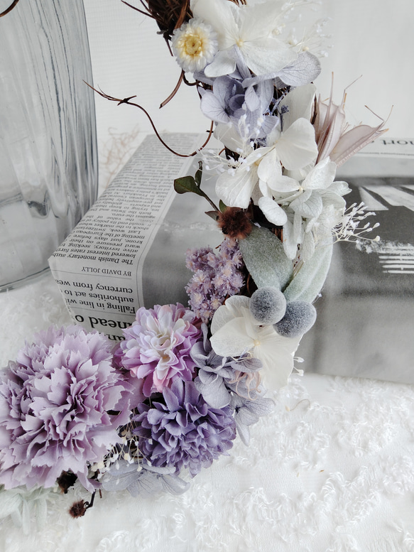 【2024母の日ギフト】カーネーション　リース　ハーフリース　お祝い　花の贈り物　フラワーギフト　花のある暮らし 6枚目の画像