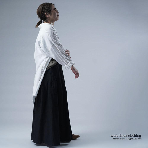 wafu】Linen Pants 袴(はかま)パンツ/黒 b002k-bck1 キュロット