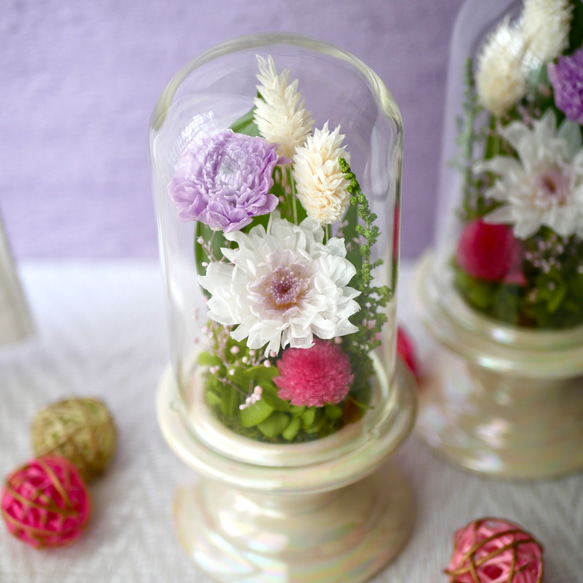 「仏花」ことね菊のガラスドーム プリザーブドフラワー＜受注制作＞お供え花 2枚目の画像