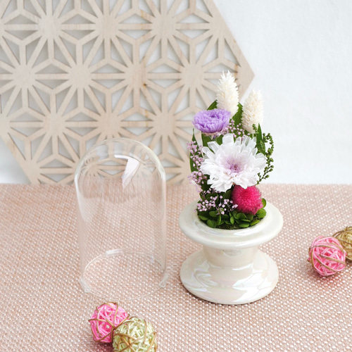 仏花」ことね菊のガラスドーム プリザーブドフラワー＜受注制作