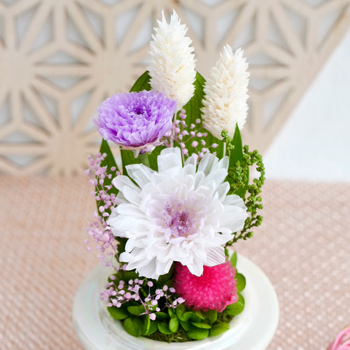 プリザーブドフラワー仏花対ガラスドーム大輪菊 プリザーブドフラワー仏花対ガラスドーム大輪菊 プリザーブドフラワー