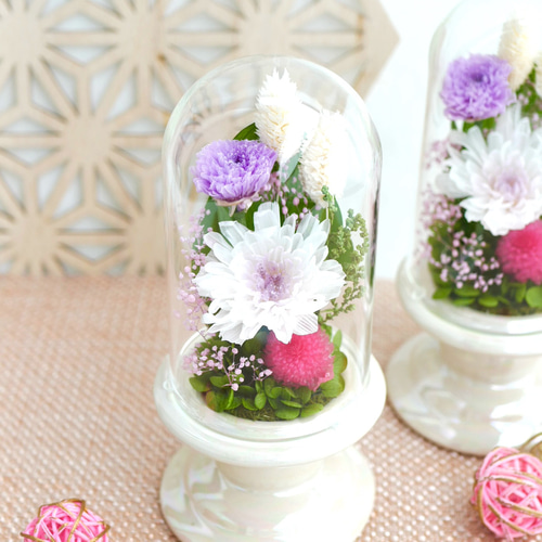 【ほのたろう】仏花★お供え★ガラスドーム★プリザーブドフラワー★2536 ガラスドーム型の仏花 プリザーブドフラワー お仏壇 納骨堂