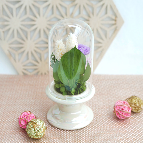 仏花」ことね菊のガラスドーム プリザーブドフラワー＜受注制作