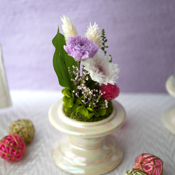「仏花」ことね菊のガラスドーム プリザーブドフラワー＜受注制作＞お供え花 4枚目の画像