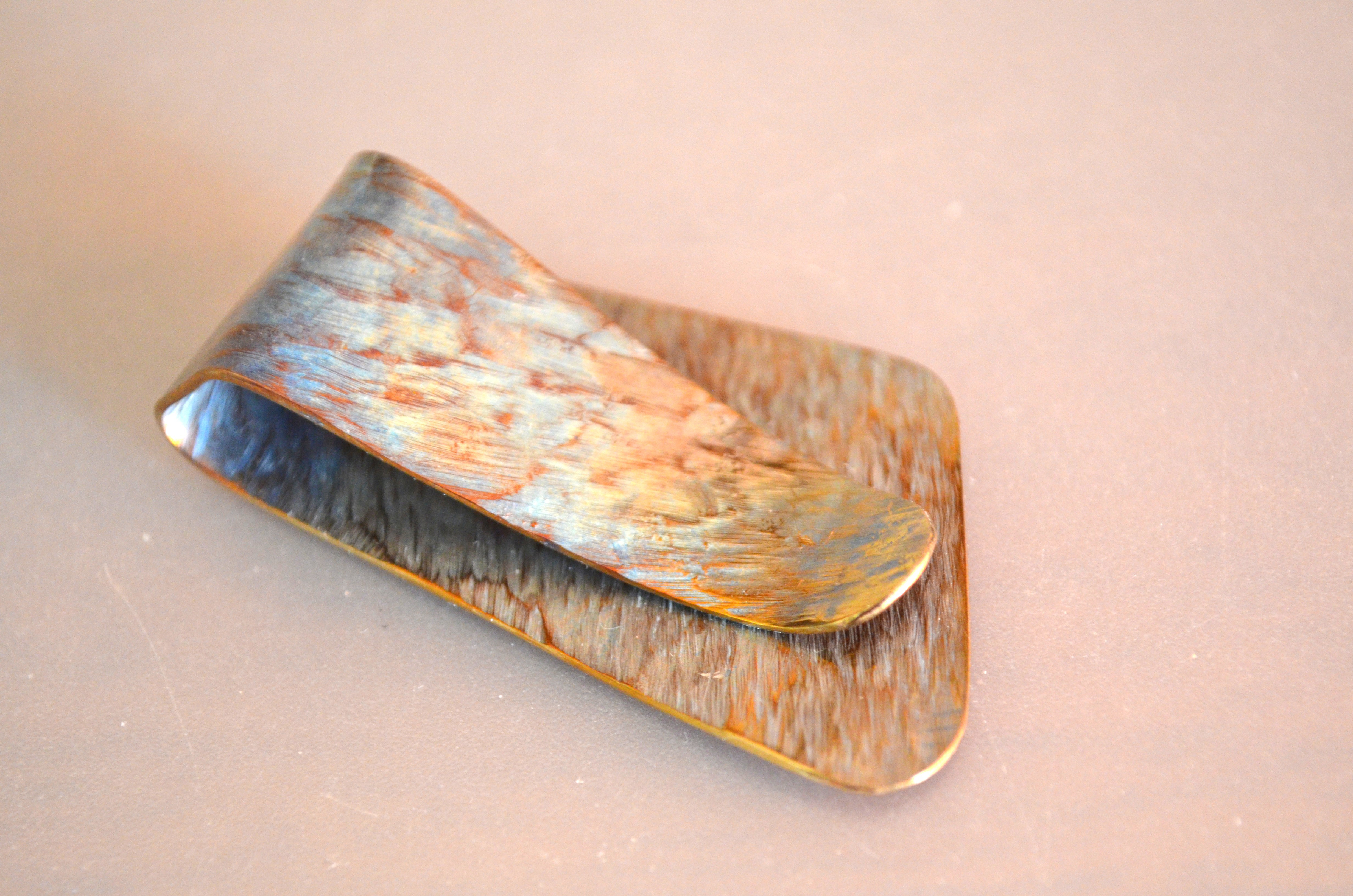 Titanium money clip・純チタンマネークリップ・青金裏木目B・48mm