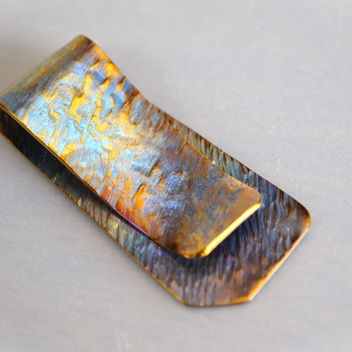 Titanium money clip・純チタンマネークリップ・青金裏木目AA Titanium money clip・純チタンマネークリップ・青金裏木目AA