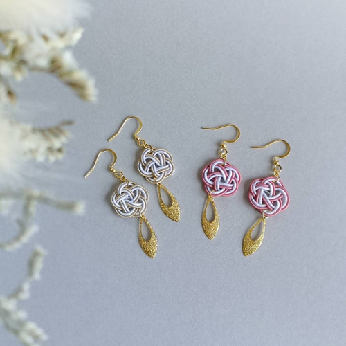 結び彩雫✾すおう（スモーキーピンク）✾/水引ピアス・イヤリング