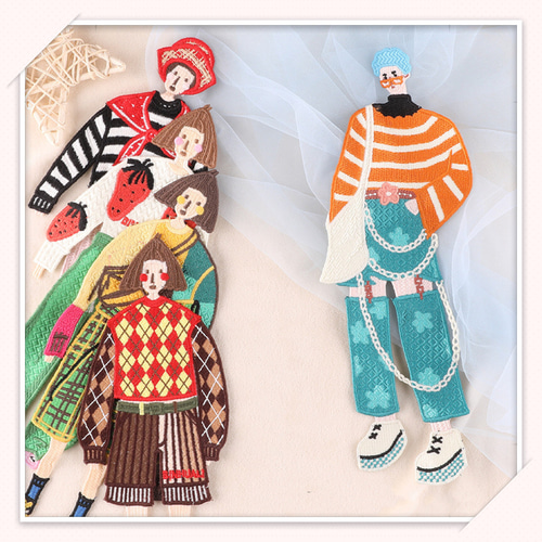 DX59 刺繍ワッペン 大きいサイズ おしゃれな女の子 【1枚分