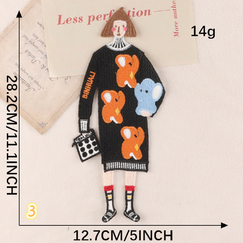 DX59 刺繍ワッペン 大きいサイズ おしゃれな女の子 【1枚分】 ワッペン