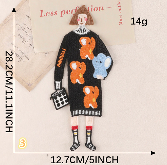 DX59 刺繍ワッペン　大きいサイズ　おしゃれな女の子　【1枚分】 5枚目の画像