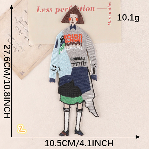 DX59 刺繍ワッペン 大きいサイズ おしゃれな女の子 【1枚分