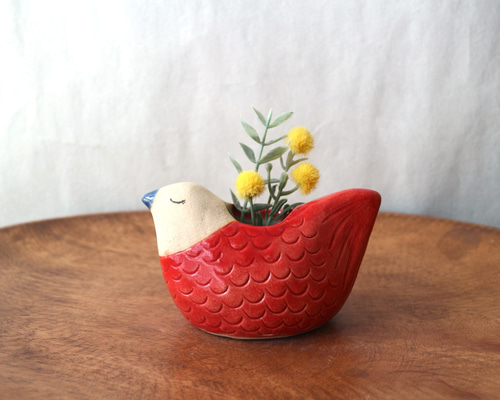 陶芸　手作り陶器　ツル文花入れ 陶芸 手作り陶器 ツル文花入れ 陶芸 手作り陶器 ツル文花入れ