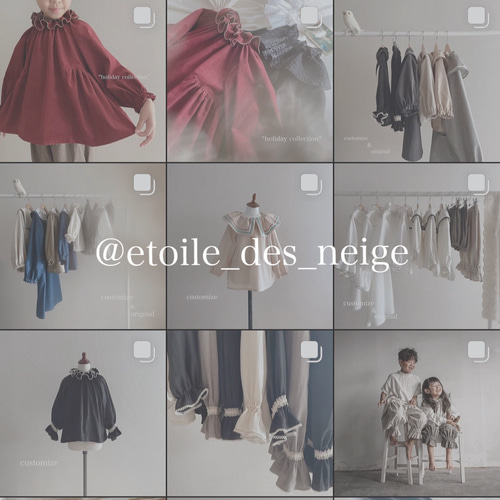 ✂︎W フリル襟のスモック 90size ヘーゼル キラキラゴールドステッチ