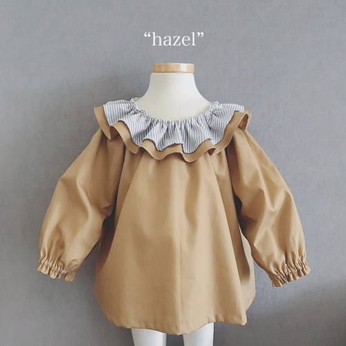 ✂︎W フリル襟のスモック 90size ヘーゼル キラキラゴールドステッチ