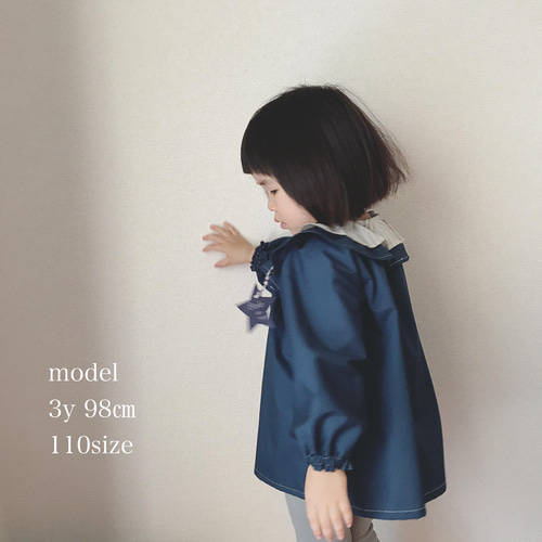 ✂︎W フリル襟のスモック 90size ヘーゼル キラキラゴールドステッチ