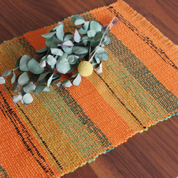 手織りウールちょこっとマット オレンジ系 敷物/飾り/インテリア