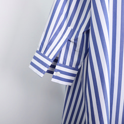 棉質襯衫連衣裙前開口式襯衫連衣裙藍色/白色 第20張的照片
