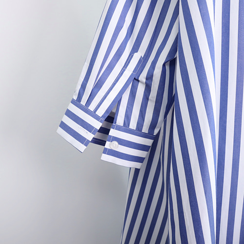 foufou 青と白のストライプ シャツワンピース サイズO ロングシャツワンピース トップス ワンピース ストライプ 長袖