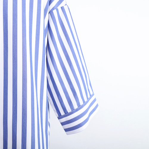 コットン ストライプ シャツワンピース 前開きボリュームシャツワンピ