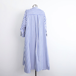 棉質襯衫連衣裙前開口式襯衫連衣裙藍色/白色 第16張的照片