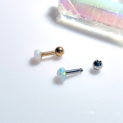 虹色 ハートオパール 小ぶり ボディピアス シルバー ゴールド 14G 16G