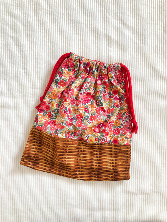 【Creema限定 超早割価格】入学入園に♪鮮やかカラーの小花柄◎レッスンバッグ・シューズケース・巾着袋の３点セット 5枚目の画像