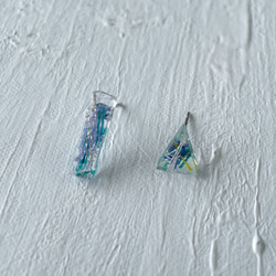 糸+樹脂の糸粒ピアス  / ブルー系 3枚目の画像