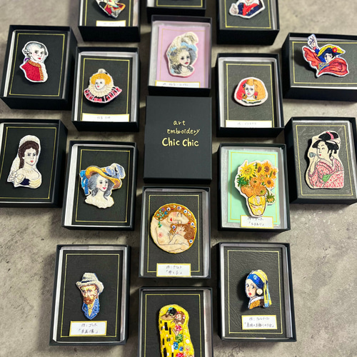 モーツァルト】刺繍 絵画ブローチ 人物アクセサリー 個性的 ブローチ