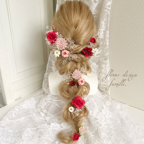 157.赤&ピンク系♡編みおろしヘア用ヘッドドレス・ラプンツェル 157.赤&ピンク系♡編みおろしヘア用ヘッドドレス・ラプンツェル