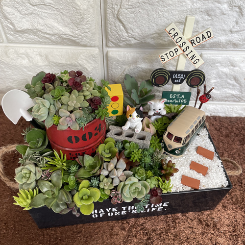りかちゃん♪ 多肉植物寄せ植え＊*º.:鳥かご＊ブリキº*:. お得な全おまかせ受注制作 ブリキ缶ガーデン箱庭風〜多肉植物