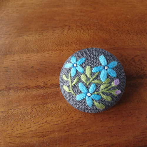 ブルーローズスワッグ ハンドメイド リボン刺繍ブローチ くるみ