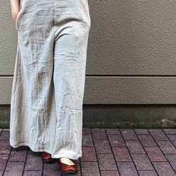 ■3天內出貨■【補貨】寬鬆「亞麻寬褲」米色/米白色鬆緊腰寬鬆褲，適合秋季 第2張的照片
