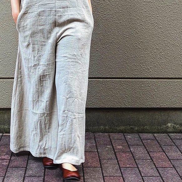 ■3天內出貨■【補貨】寬鬆「亞麻寬褲」米色/米白色鬆緊腰寬鬆褲，適合秋季 第2張的照片