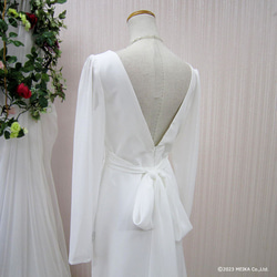 ウェディングドレス 9号 袖あり 長袖　結婚式　挙式 前撮り二次会 白 スレンダー Aライントレーン wd32174 8枚目の画像