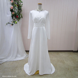 ウェディングドレス 9号 袖あり 長袖　結婚式　挙式 前撮り二次会 白 スレンダー Aライントレーン wd32174 3枚目の画像