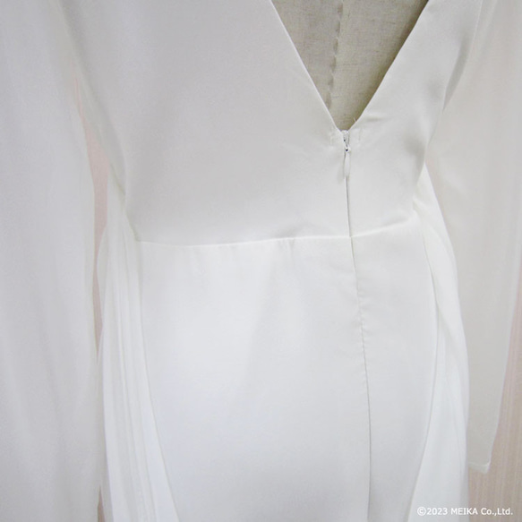 ウェディングドレス 9号 袖あり 長袖　結婚式　挙式 前撮り二次会 白 スレンダー Aライントレーン wd32174 10枚目の画像
