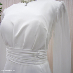 ウェディングドレス 9号 袖あり 長袖　結婚式　挙式 前撮り二次会 白 スレンダー Aライントレーン wd32174 6枚目の画像