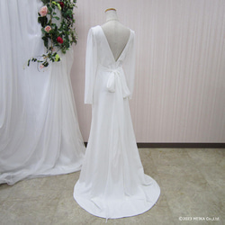 ウェディングドレス 9号 袖あり 長袖　結婚式　挙式 前撮り二次会 白 スレンダー Aライントレーン wd32174 7枚目の画像