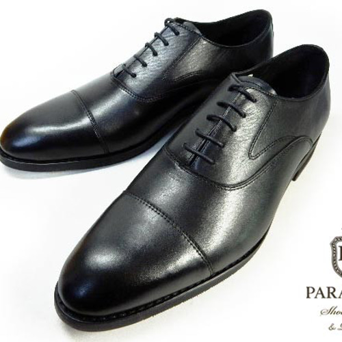PARASHOE 本革 内羽根ストレートチップ ビジネスシューズ 黒 3E メンズ