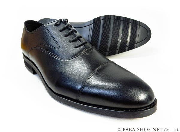 PARASHOE 本革 内羽根ストレートチップ ビジネスシューズ 黒 3E メンズ22cm～27cm（PS1801BL）