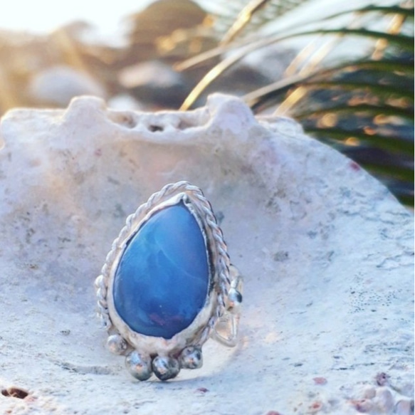 【14号】blue opal ring /silver925 彫金 銀細工 1点物 1枚目の画像