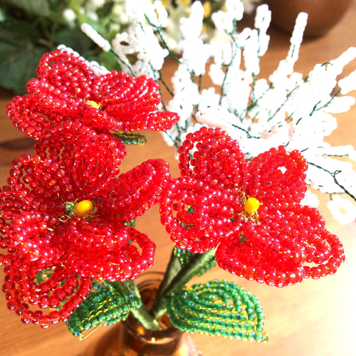 ビーズフラワーキット つるバラ3本とかすみそう ※花器は含みません