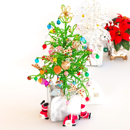 ビーズフラワーキット クリスマスツリー緑 ※花器別売 サンタは含みませ