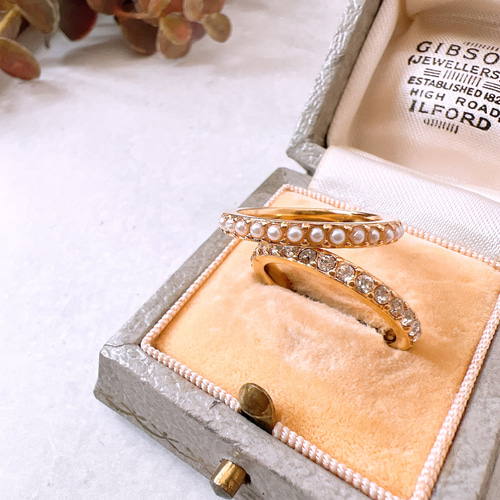 お得なリング2本セット】スワロフスキー&パール ハーフエタニティ